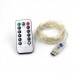 Светодиодная нить "Роса" 10 метров -100 ламп; 8 функций ДУ-USB тепло-белый свет