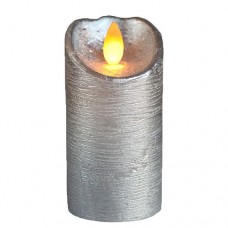 Светодиодная парафиновая свеча 15х7.5 см/серебро