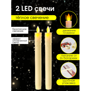 Светодиодная конусная пластиковая свеча 22х2,2 см./ тепло-белое свечение
