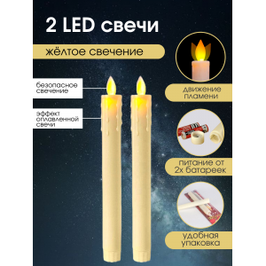 Светодиодная конусная пластиковая свеча  22х2,2 см./желтое свечение